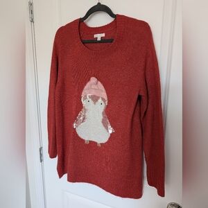 LC Lauren Conrad Women's Size L Tunic Sweater with Sequin Penguin Design